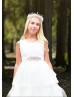 Lace Tulle High Low Flower Girl Dress With Beaded Sash